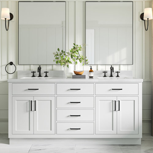 Wildon Home® Tidworth 73'' Double Bathroom Vanity with White Quartz Top